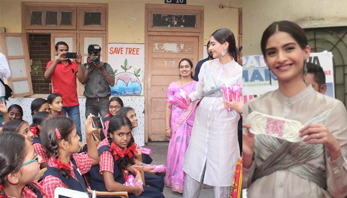 স্কুলের ছাত্রীদের মধ্যে স্যানিটারি ন্যাপকিন বিলি করলেন সোনম স্কুলের ছাত্রীদের মধ্যে স্যানিটারি ন্যাপকিন বিলি করলেন সোনম